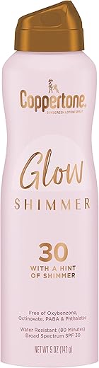 Coppertone Glow With Shimmer Sunscreen Spray, Water Resistant, Broad Spectrum Spf 30, 5 Oz Spray