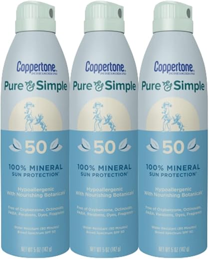 Coppertone Pure And Simple Spray Sunscreen, Spf 50 Broad Spectrum Sunscreen With Zinc Oxide, 5 Ounce (Pack Of 3)