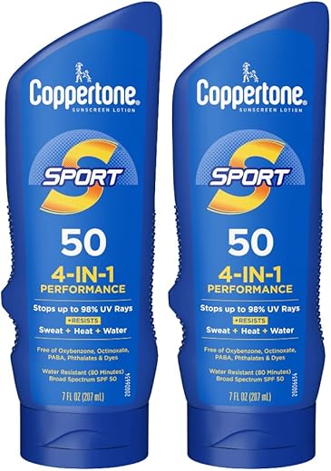 Coppertone Sport Sunscreen Spf 50 Lotion, Water Resistant , Broad Spectrum Bulk Sunscreen Pack, 7 Fl Oz Bottle, Pack Of 2