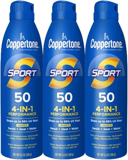 Coppertone Sport Sunscreen Spray Spf 50, Water Resistant Spray Sunscreen, Broad Spectrum Spf 50 Sunscreen, Bulk Sunscreen Pack, 5.5 Oz Bottle, Pack Of 3