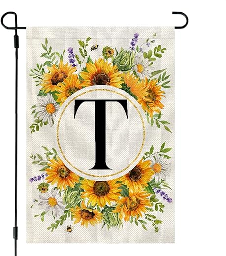 Crowned Beauty Summer Monogram Letter T Garden Flag Sunflower 12X18 Inch Double Sided Outside Small Burlap Family Last Name Initial Yard Decoration Cf973-12