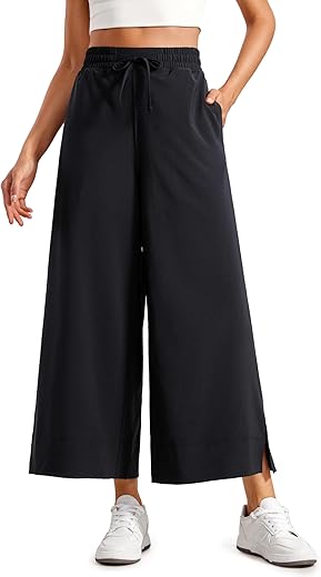 Crz Yoga Lightweight Wide Leg Cropped Pants For Women High Waisted Loose Casual Lounge Travel Work Pants With Pockets Summer