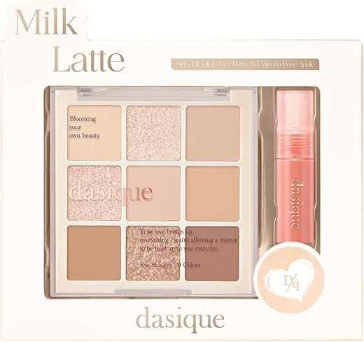 Dasique Eyeshadow Palette Special Edition #07 Milk Latte 8G | Free Mini Lip Stain I 9 Shades Blendable Smooth Matte And Shimmer Finishes With Gorgeous Pearls | Makeup Palette | Cruelty Free | K-Beauty