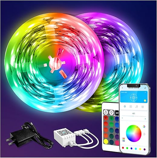 Daybetter Led Strip Lights 130Ft (2 Rolls Of 65.6Ft), Color Changing Lights Strip For Bedroom, Desk, Indoor, Room Bedroom, Girl Boy Brithday Gifts Rgb Decor With Remote And 24V Power Supply