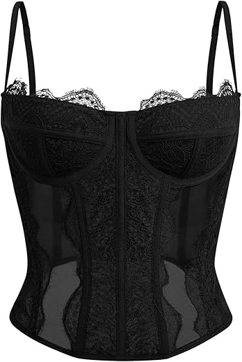 Dealmore Corset Tops For Women Going Out Lace Mesh Date Night Top Spaghetti Strap Party Club Top