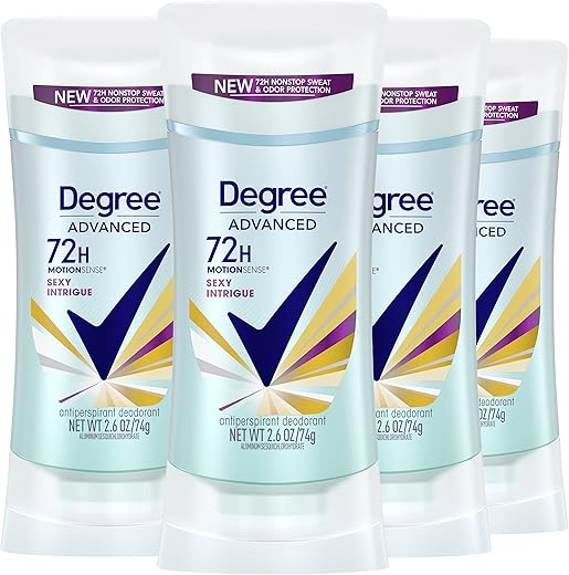 Degree Advanced Motionsense Antiperspirant Deodorant 4 Count 72-Hour Sweat And Odor Protection Sexy Intrigue Antiperspirant Deodorant For Women With Motionsense Technology 2.6Oz