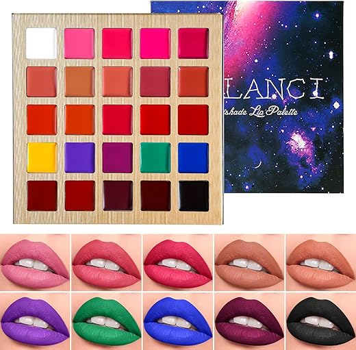 De'Lanci Lipstick Palette Nude Red Peach Pink Shades 25 Color, Professional Moisturizing Lip Gloss, Long Lasting Soft Smooth Lipstick Pallet Waterproof, Pigmented Festival Halloween Body Face Paint