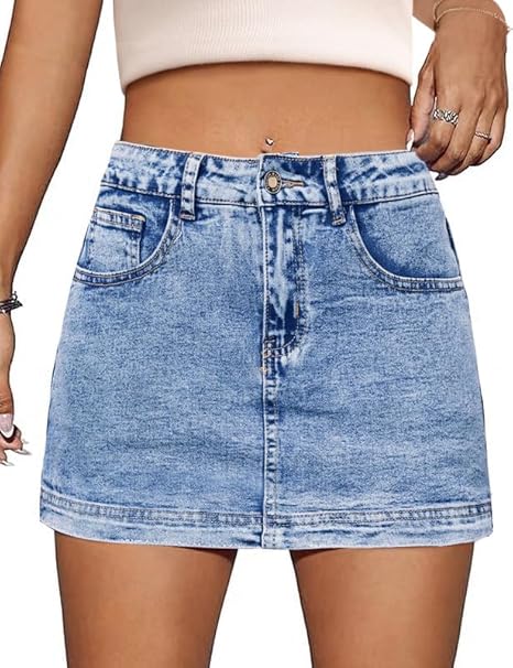 Denim Skort Women High Waist Mini Denim Skirt For Women Stretch Casual Women Mini Jean Skirt Fashions Jean Skort