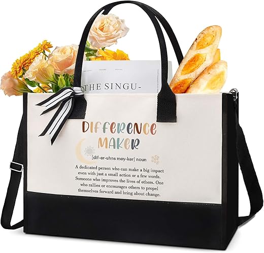 Difference Maker Definition Tote Bag - Personalized Canvas Tote Bag With Zipper Reusable Handbag Thank You Appreciation Gift For Leader Boss Mentor Employee Manager Coworker Teacher Women Adult