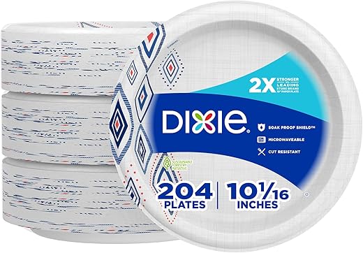 Dixie Large Paper Plates, 10 Inch, 204 Count, 2X Stronger*, Microwave-Safe, Soak-Proof, Cut Resistant, Disposable Plates For Everyday Breakfast, Lunch, &Amp; Dinner Meals