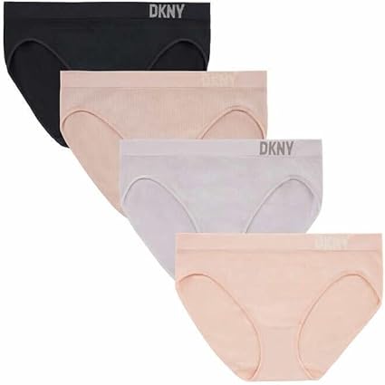 DKNY Women's 4 Pack Seamless Rib Bikini Ladies Underwear (US, Alpha, Medium, Regular, Regular, Black/Pink/Gray)