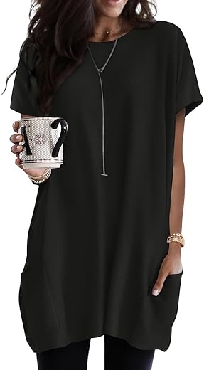 Dokotoo Womens Summer Casual Short Sleeve Shirts Loose Fit Oversized Tshirts Tunic Tops With Pockets