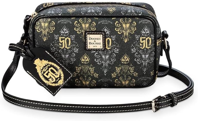 Dooney &Amp; Bourke Dooney And Bourke Disney Haunted Mansion 50Th Anniversary Black Coated Cotton Leather Metal Sling Crossbody Handbag