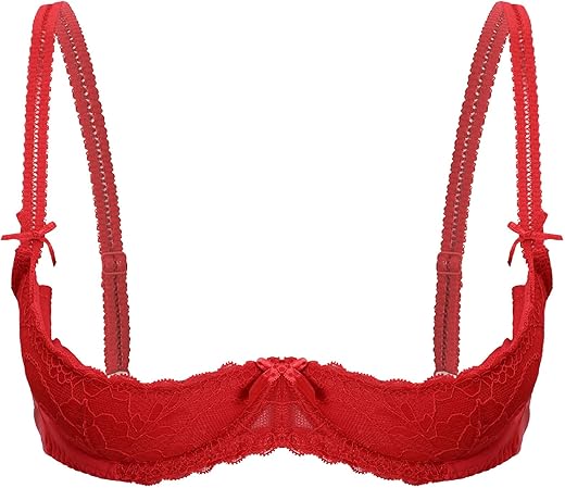 Dpois Women See Through Lace 1/4 Cups Balconette Bralette Padded Underwire Shelf Bra Tops