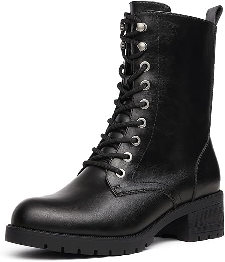 Dream Pairs Lace-Up Combat Boots Mid-Calf Military Winter Boot For Women