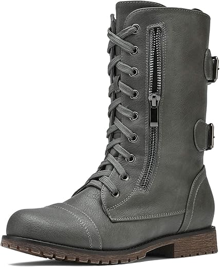 Dream Pairs Women'S Combat Boots, Mid Calf Built-In Wallet Pocket Lace Up Military Ankle Booties