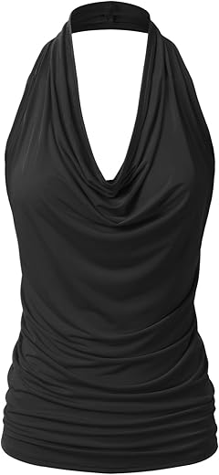 Eimin Women'S Casual Halter Neck Draped Front Sexy Backless Tank Top (S-3Xl)