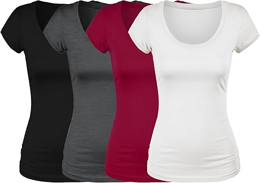 Emmalise Women'S Short Sleeve Tshirt Scoop Neck Tee Value Pack Junior Plus Sizes