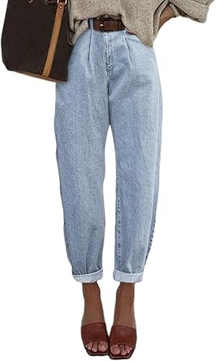 Evaless Womens Baggy Jeans High Waisted Stretchy Boyfriend Barrel Denim Ankle Pants