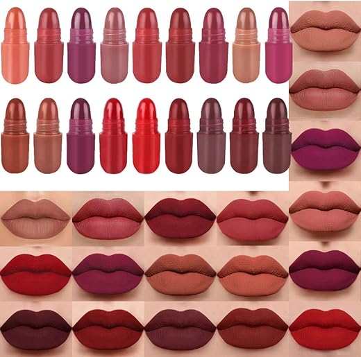 Evpct 18Pcs Mini Pills Lipstick Capsule Set For Women Waterproof Long Lasting Deep Red Matte Small Magic Permanent Lipstick 24 Hour Lipstick Bulk Samples Sampler Labiales Mate 24 Horas Originales 01