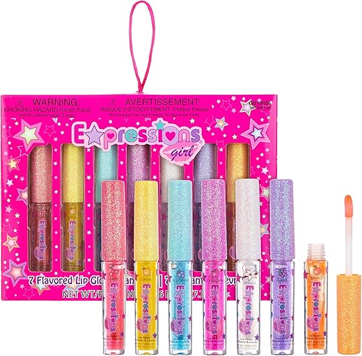 Expressions 7Pc Fruity Flavored Lip Gloss Set - Lip Gloss In Assorted Fruity Flavors, Non Toxic Makeup For Kids &Amp; Teens