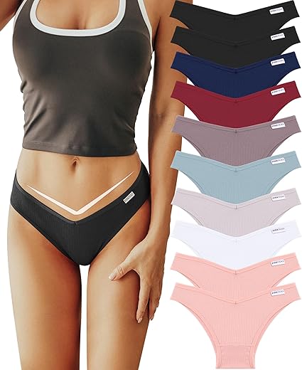 Finetoo 10 Pack Womens Cotton Underwear Sexy Stretch Bikini Panties Low Rise Hipster Ladies Soft V-Waist Cheeky S-Xl