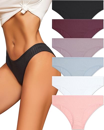 Finetoo 9 Pack Cotton Underwear For Women Sexy Low Rise Ribbed Hipster Breathable Soft Womens Bikini Panties Cheeky S-Xl