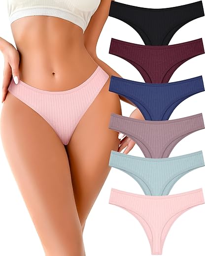 Finetoo Cotton Thongs For Women Soft Low Rise Sexy Thong Ladies Panties Womens Underwear 6 Pack S-Xl