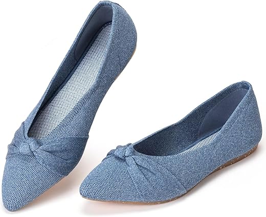 Frank Mully Womens Flat Shoes Classic Pointed Toe Flats Knitted Dress Shoes Soft Flats For Woman Comfortable Dressy