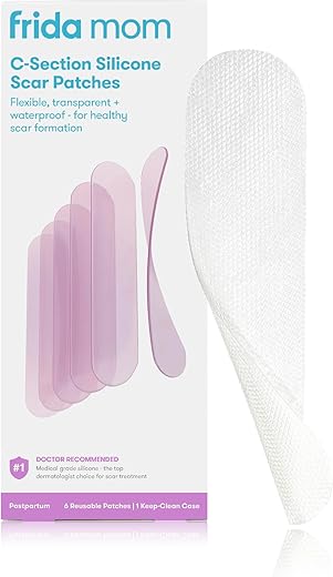 Frida Mom C-Section Silicone Strips, C-Section Recovery Must Have Scar Patches, Reusable Medical Grade Treatment For Keloid Scars, Includes Case &Amp; Pouch