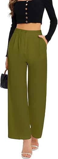 Funyyzo Women'S Wide Leg Pants High Elastic Waisted In The Back Business Work Trousers Long Straight Suit Pants