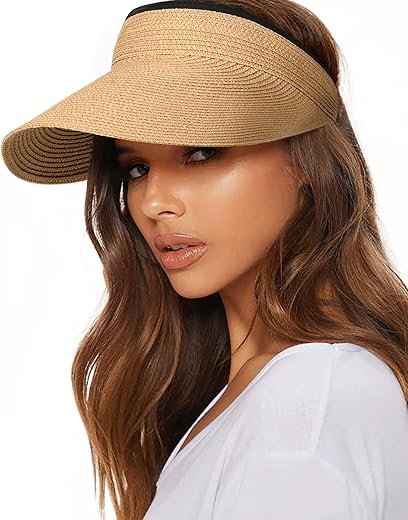 Furtalk Womens Sun Visor Hat Straw Sun Visors For Women Summer Packable Ponytail Beach Hats For Women Travel Upf 50+