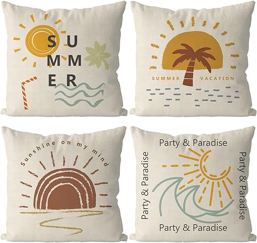 Gagec Summer Pillow Covers 18X18 Inch Set Of 4 Boho Style Throw Pillow Covers Summer Farmhouse Cushion Case Decor For Sofa Couch