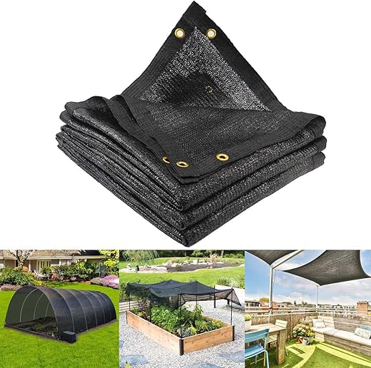 Garden 70% Shade Cloth, 10 X 20 Ft Black Sun Shade Net, Mesh Sun Shade Tarp With Reinforced Brass Grommets, Sunblock Shade Cloths For Plants Cover, Greenhouse, Patio, Chicken Coop, Tomatoes