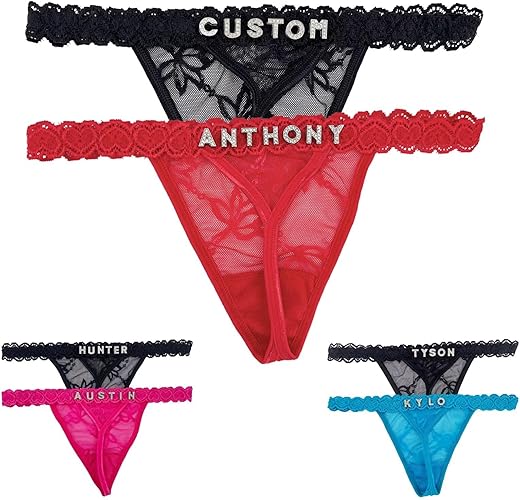 Generic 2-Pack Custom Thongs With Name Personalized Rhinestone Name Thong Panties Customize Sexy Underwear Panties For Women Black, Large