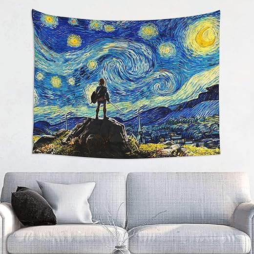 Generic Breath Wild Tapestry Zelda Tapestry Video Game Anime Poster Mountain Castle Cartoon Wall Hanging Art Decoration For Living Room Bedroom Dorm Apartments Party Supplies Gifts 40 X24 In, Blue