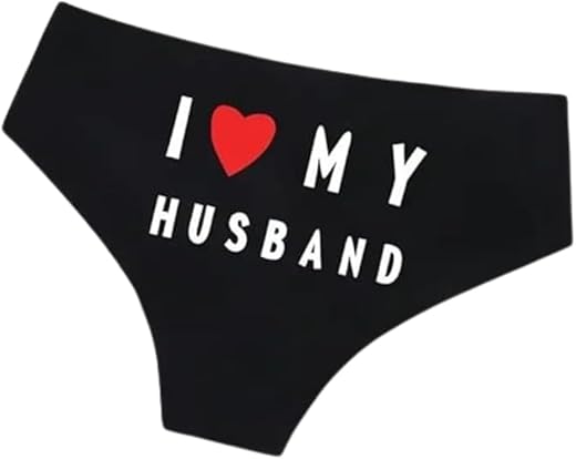 Generic I Love My Husband Panties, Ultra-Soft Comfy Intimates, Sexy Lingerie &Amp; Underwear For Women, Unique Heart Print Design, Black (Large), Black/Red