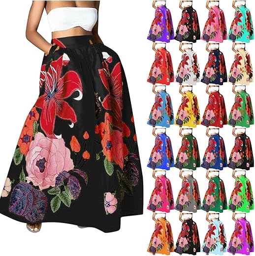 Generic Maxi Skirts For Women With Pockets Vintage Paisley Print Long Maxi Skirt Trendy Summer Floral Boho Long Skirts Dress