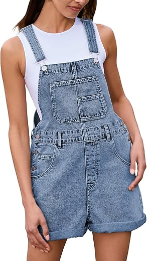 Glamaker Denim Overall Shorts For Women Casual Denim Romper Jean Short Overalls Loose Fit Denim Jumpsuit Summer Outfits