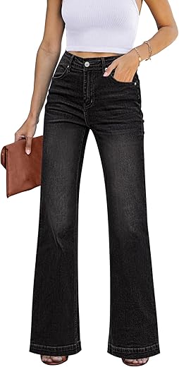 Grapent Womens Flare Jeans High Waisted Wide Leg Baggy Jean For Women Stretch Denim Pants