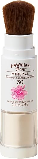 Hawaiian Tropic Mineral Powder Sunscreen Brush Spf 30 | Spf Powder Sunscreen For Face, Brush On Sunscreen Powder For Face, Translucent Powder Spf 30, Hawaiian Tropic Sunscreen Powder, 0.15Oz