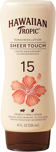 Hawaiian Tropic Sheer Touch Ultra Radiance Lotion Sunscreen Spf 15, 8Oz | Hawaiian Tropic Sunscreen Spf 15, Sunblock, Broad Spectrum Sunscreen, Oxybenzone Free Sunscreen, Body Sunscreen, 8Oz