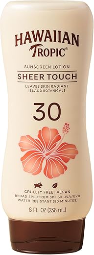 Hawaiian Tropic Sheer Touch Ultra Radiance Lotion Sunscreen Spf 30, 8Oz | Hawaiian Tropic Sunscreen Spf 30, Sunblock, Broad Spectrum Sunscreen, Oxybenzone Free Sunscreen, Body Sunscreen, 8Oz