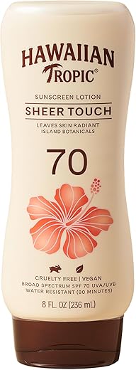 Hawaiian Tropic Sheer Touch Ultra Radiance Lotion Sunscreen Spf 70, 8Oz | Hawaiian Tropic Sunscreen Spf 70, Sunblock, Broad Spectrum Sunscreen, Oxybenzone Free Sunscreen, Body Sunscreen, 8Oz