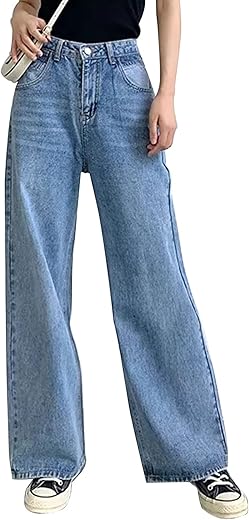 Hdlte Women Wide Leg Jeans High Waist Baggy Jeans For Women Loose Boyfriends Jeans Denim Pants Y2K 90S