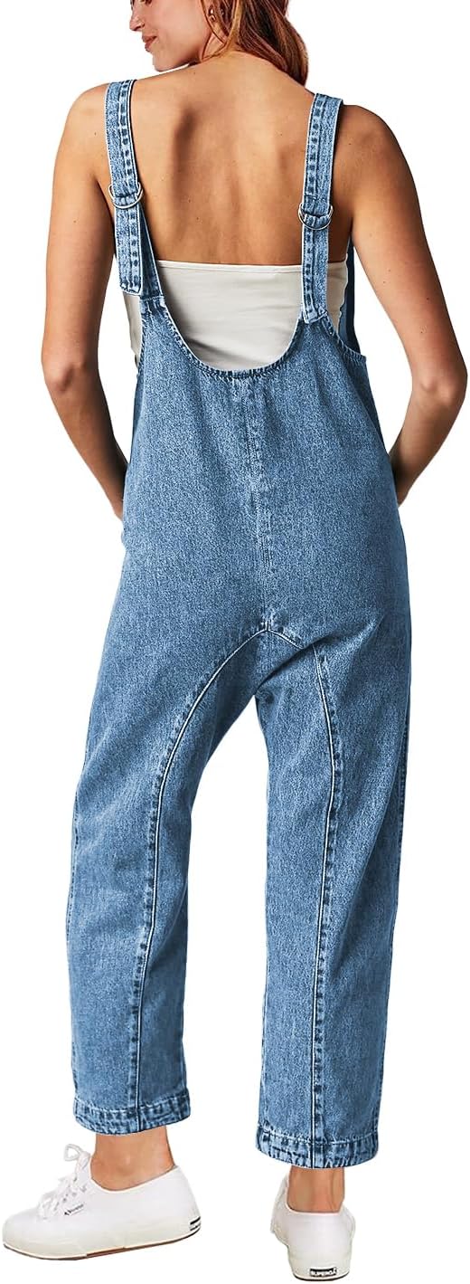 High Roller Denim Jumpsuits For Women Casual Sleeveless Loose Baggy Overalls Jeans Pants Jumpers With Pockets