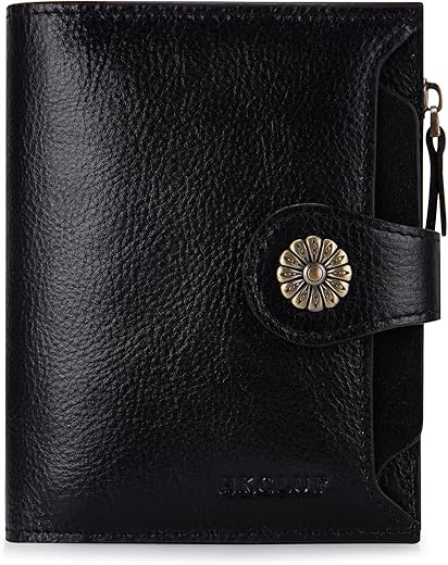 Hkcluf Wallet Women,Small Genuine Leather Bifold Wallet Womens,Rfid Blocking Wallet For Women Card Holder Purse With Removable Id Window(Black)