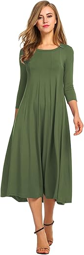 Hotouch Women'S 3/4 Sleeve A-Line And Flare Midi Long Dress