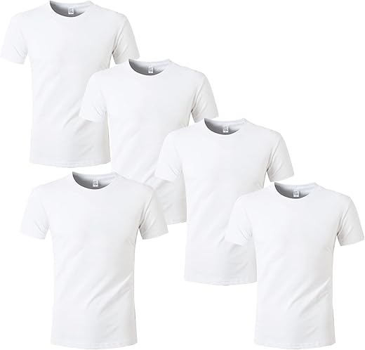 Htvront Polyester Sublimation T-Shirts 5 Pack- White Blank Crew Neck Short Sleeve T-Shirt Suitable For Sublimation