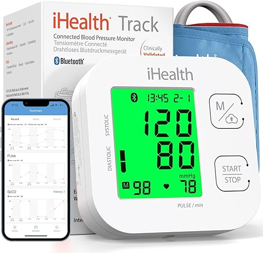 Ihealth Track Smart Upper Arm Blood Pressure Monitor With Wide Range Cuff That Fits Standard To Large Adult Arms, Bluetooth Compatible For Ios &Amp; Android Devices